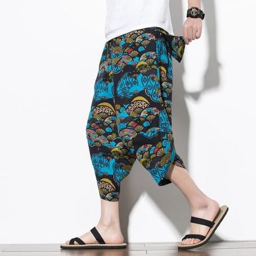 Cotton Printing Casual Pants Chinese Style Harem Pants Men Solid Elastic Waist Joggers Casual Trousers Men Dropshipping 5XL