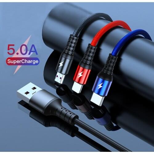 5A 3 in 1 Super Fast Charge Cable For iPhone 11 Pro MAX SAMSUNG HUAWEI XIAOMI OPPO Vivo 8Pin/Micro USB/Type-C Fast Charging Wire