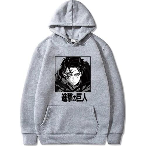 Gray Hooded Anime Attack on Titan Hoodie Men Women Sweatshirts Fashion Hip Hop Pullovers Casual Long Sleeves Loose Autumn Coats