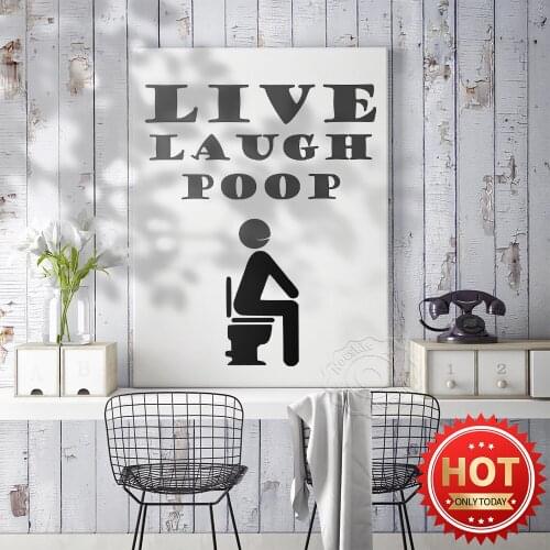 WC Toilet Funny Wall Art Canvas Painting, Black and White Prints Art Poster, Modern Humor Nordic Style Bathroom Wall Decoration