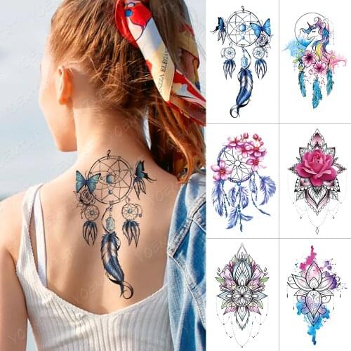Waterproof Temporary Tattoo Sticker Butterfly Unicorn Dreamcatcher Flash Tattoos Flower Body Art Arm Water Transfer Fake Tatoo