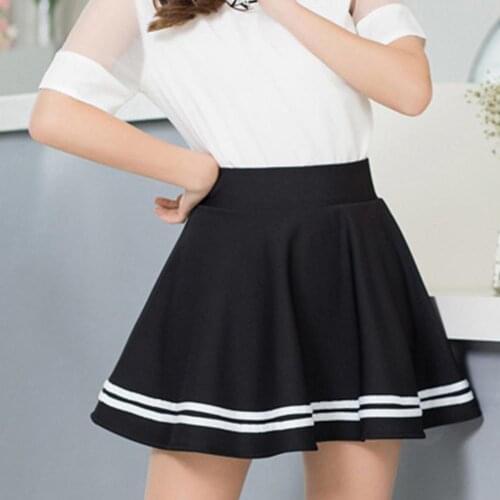 Winter and Summer Style Women Skirt Elastic Ladies Midi Skirts Sexy Girl A-line High Waist Stripe Pleated Mini Short Skirts