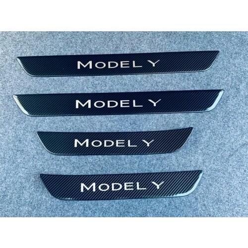For Tesla Model Y Car Accessories Door Sill Scuff Plate Protector Auto Threshold Kick Sticker Styling Pedal Guard Trim 2020 2021