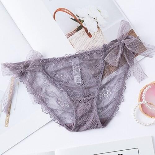Women Panties Summer Briefs Solid Sexy Lace Low-Waist Thin Breathable Girl Transparent Lace Panties