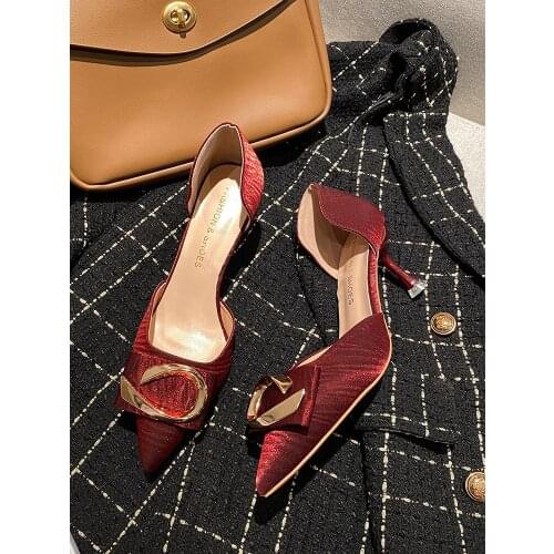 Temperament Pointed Toe Ladies Single Shoes Spring And Summer New Fashion Metal Decoration All-Match Shallow Mouth High Heels