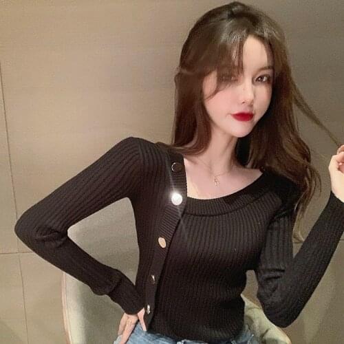 Autumn Ladies Button All-Match Sweater Single-Breasted Knitted 2020 Long Sleeve Chic Solid Top Women Female Casual Streetwear