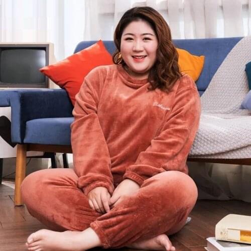 Women Winter Warm Flannel fleece Pajama Set large Size 8XL Button Loose Home Wear Cartoon animal Sleepwear Home Clothing pink 60