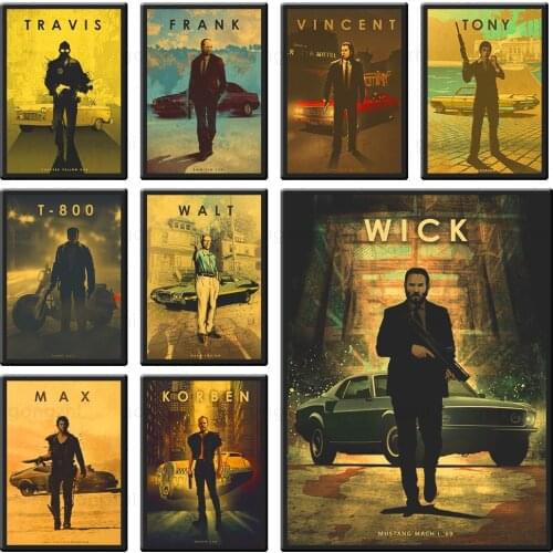 Famous Movie Actors Retro Art Posters and Prints Mature Men and Cars Home Decoration Living Room Cinema Paintings and Prints