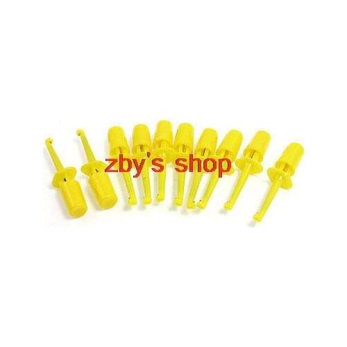 10 Pcs Spring Loaded SMD IC Test Hook Clip Yellow for Multimeter Lead Cable
