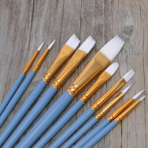 10Pcs Blue Oil Gouache Watercolor Painting Nail Art Pen White Nylon Hair Brushes E56C