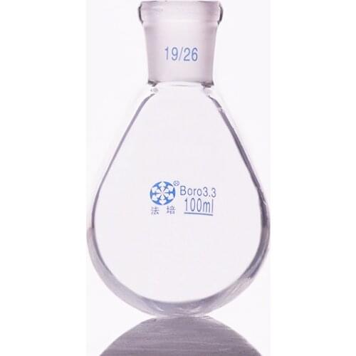 2pcs Flask eggplant shape,short neck standard grinding mouth,Capacity 100ml and joint 19/26,Eggplant-shaped flask