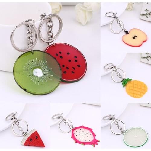 2021 LNRRABC Hot Korean cute fruit key rings apple watermelon kiwi keychain for women pineapple orange bag pendant
