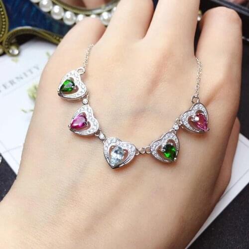 2021 attractive colorful collarbone necklace for women silver jewelry natural tourmaline certificate real 925 silver girl gift