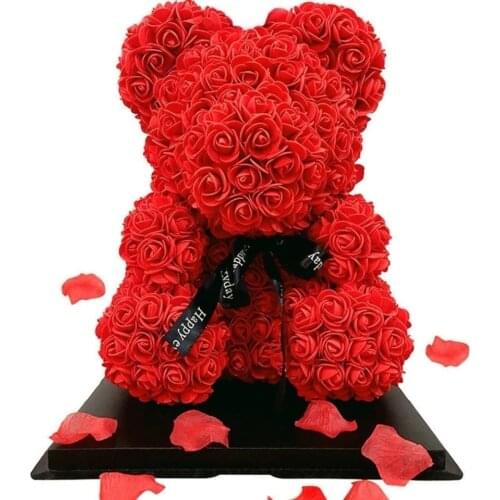 35cm 25cm HOT Valentines Day Gift Red Rose Teddy Bear Rose Flower Artificial Decoration Christmas Gifts Women Valentines Gift