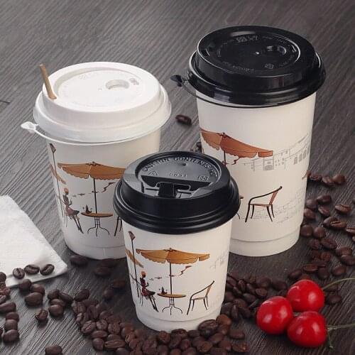 50pcs High quality thickened paper cup 12ounce disposable coffee cups white creative disposable cup packaging drink cup with lid