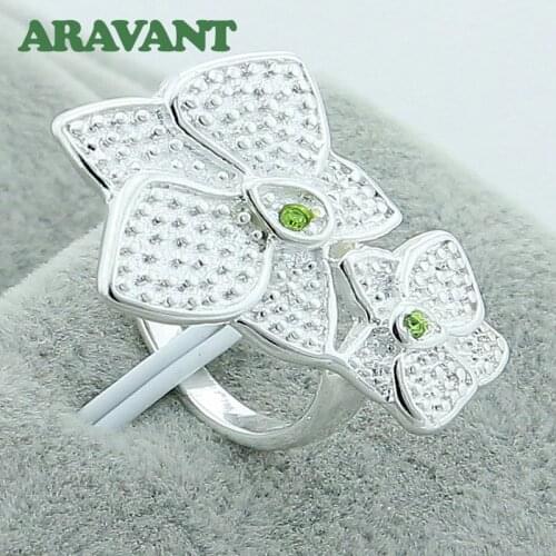925 Jewelry Silver Color Flowers Finger Rings For Women Luxury Wedding Silver Plated Jewelry