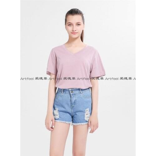 Artfeel 2017 V-neck Slim Thin fabric High elasticity womens T-shirt cotton four color Large size Short sleeve Contracted Tees