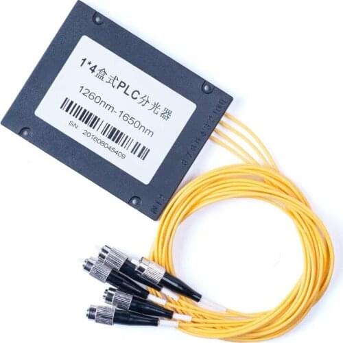 Free Shipping FC/ UPC 1x4 PLC Fiber optical splitter single mode with FC/UPC connector FTTH SC 1x4 PLC ABS optic splitter box