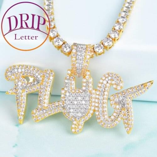 Gold Color Plug Letter Combination Pendant Micro Pave Finish Zircon Hip Hop Necklace Chain Mens Jewelry