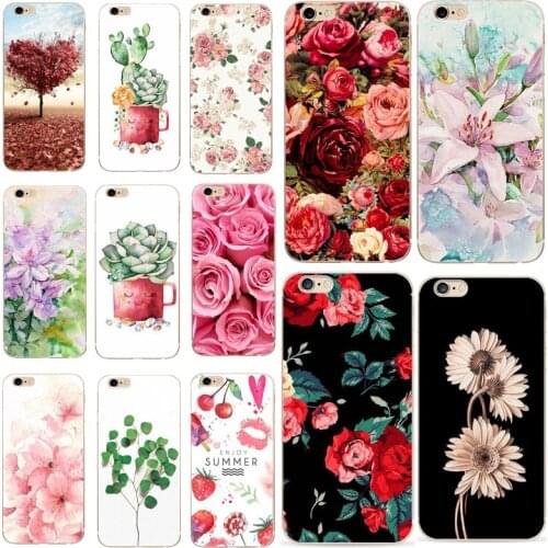 Leaves Flower Phone Capa For Funda iphone 8 plus Case Silicone TPU Thin Pink Plant Tree For iphone 6s 6 7 8 se 5s 5 Cover