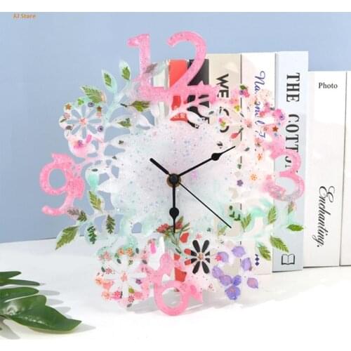Flower Clock Wall Decoration Crystal Epoxy Resin Mold Hanging Ornaments Casting Silicone Mould DIY Crafts Home Decortives J78F