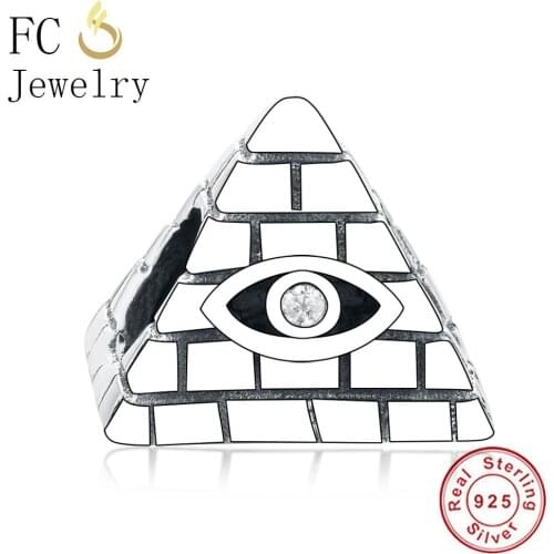 FC Jewelry Fit Original Brand Charm Bracelet Necklace 925 Silver Travel Egypt Pyramid Evil Eye CZ Bead Making Women Berloque
