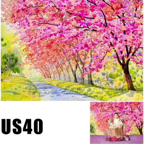 Baby Kids Photo Booth Background Watercolor Floral Spring Sakura Path Photography Backdrop Newborn Studio Portrait Wallpaper