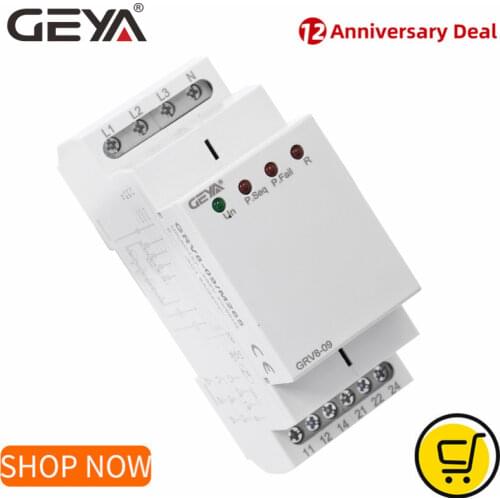 GEYA GRV8-09 Phase Sequence Relay Phase Failure Relay 8A 2SPDT Phase Monitoring Device 36mm Width