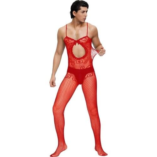 Male Sexy Fishnet Bodystocking Hollow Out Sling Erotic Latex Catsuit Tights See-through Elastic Mens Spaghetti Strap MPS159