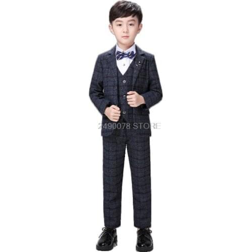 Boys Formal Wedding Party Tuxedo Suits Children Blazer Vest pants Tie 4Pcs Clothing Set Kids Performances Blazer Dress Costume