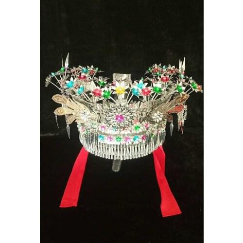 Colorful silver headgear hats of Miao chinese Stage performance headdress cosplay party prop