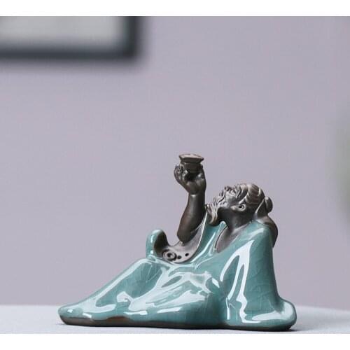 Creative hallway decoration historical figurine statue crackle glace porcelain tea pet LiBai poet house warming gift ornament