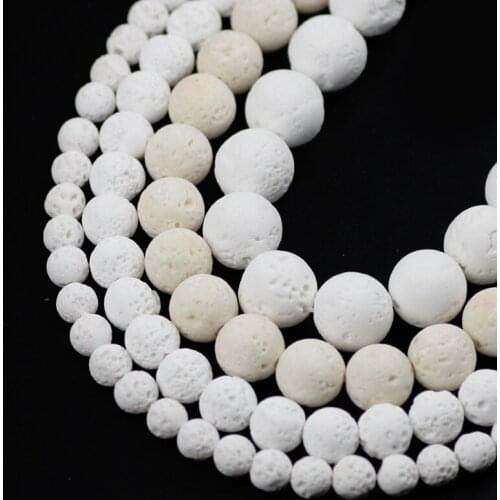 Natural Stone White Volcanic Lava Beads Round Loose Spacers Beads For Jewelry Making DIY Bracelets Accessories 15'' 4/6/8/10/12M