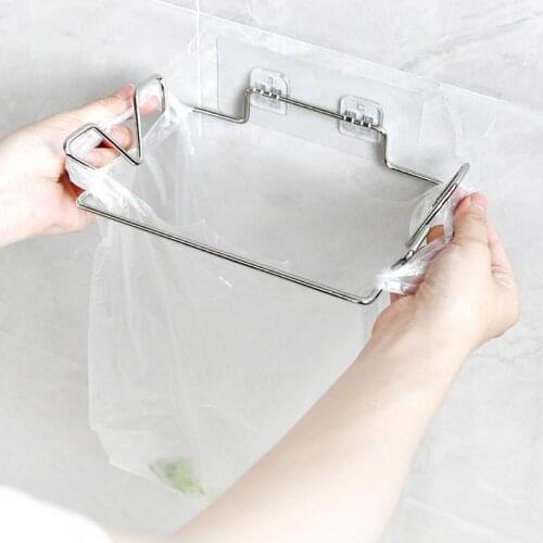 Kitchen Trash Rack Cabinet Door Garbage Bags Holder Stainless Steel Closet Garbage Storage Holder Saving Space Kitchen Organizer