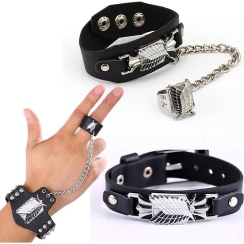 Fashion Anime Attack on Titan Wings of Liberty PU Charm Bracelet Shingeki no Kyojin Survey Corps Chain Bracelets Men Women