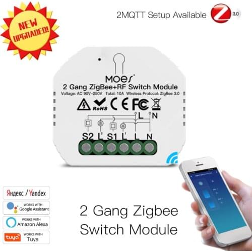 2 Gang ZigBee 3.0 Tuya Smart Life ZIGBEE+RF Switch Relay Breaker Module Smart Lighting Work With Alexa Google Home Smart Home