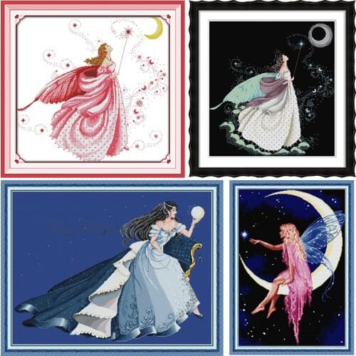 The Moon Fairy Joy Sunday Stamped Cross Stitch Kit Patterns Printed 11CT 14CT Counted Print Crafts Embroidery for Needlework Set
