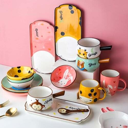 Посуда Breakfast Tableware Set Cute Animal Childrens Cartoon Divided Plate Creative Home Vajilla Japanese Style тарелки для еды