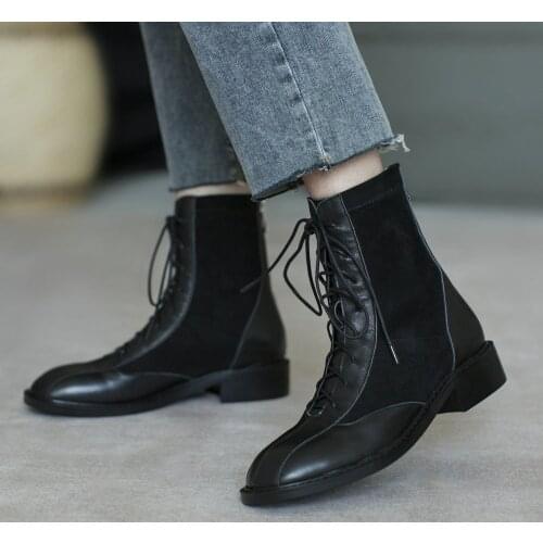 New autumn/winter 2020 Genuine leather Womens boots Martin boots Stretch boots cowhide Womens shoes