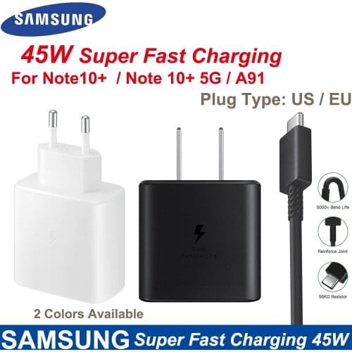 Original Samsung Fast Charger 45W Quick Adapter Type C Cable For Samsung GALAXY Note 20 10+ S10 S10E S20Plus S20 Ultra A90 A80
