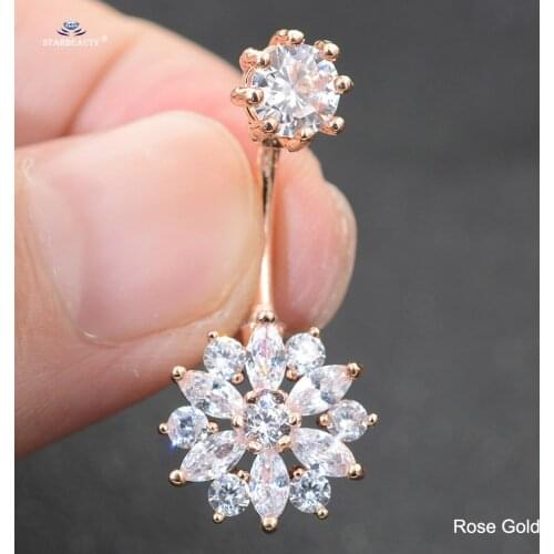 14G Sexy Women Crystal Belly Piercing Nombril Rose Gold Barbell Earrings Surgical Steel Navel Belly Button Rings Body Jewelry