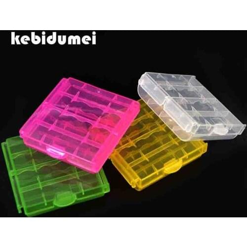 Kebidumei Battery Case Plastic Transparent Colorful AA/AAA 14500 Battery Storage Box Case with Hook Holder for 4PCS Batteries