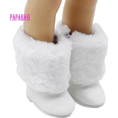 Fashion Mini White Fur&cloth Boots For 18 Inch 45cm Girl Doll Shoes 43cm baby Doll Ornament Accessories