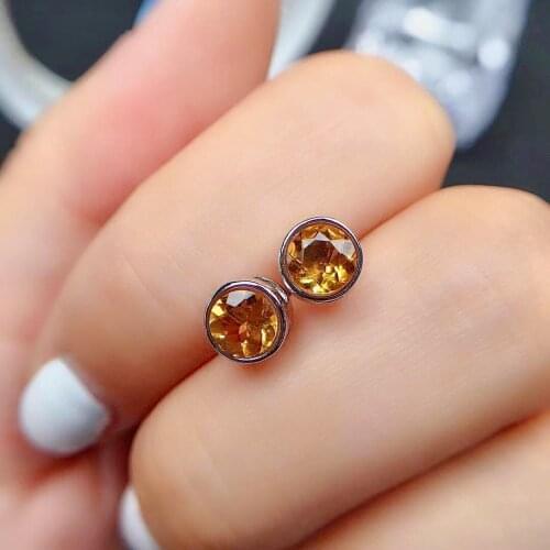 Sterling Silver Stud Earings with Gemstone 5mm Natural Citrine Earrings 925 Silver Crystal Earrings for Daily Wear