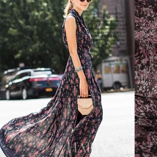 LEO&LIN Summer style full- thick silk chiffon floral chiffon purple silk chiffon Mengying cloth fabric patchwork