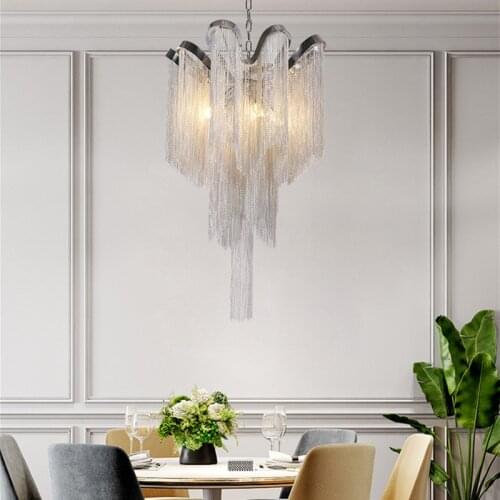 Nordic Luxury Tassel Chain Pendant lamp Silver Gold Fringed hanging pendant lamp light fixtures for Living Dining room home deco