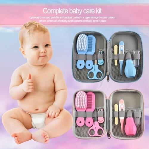 Baby Care Products Nasal Aspirator And Medicine Feeder 8 Pcs Cartoon Cloth Bag Set Baby Nail Clippers Manicure Scissors