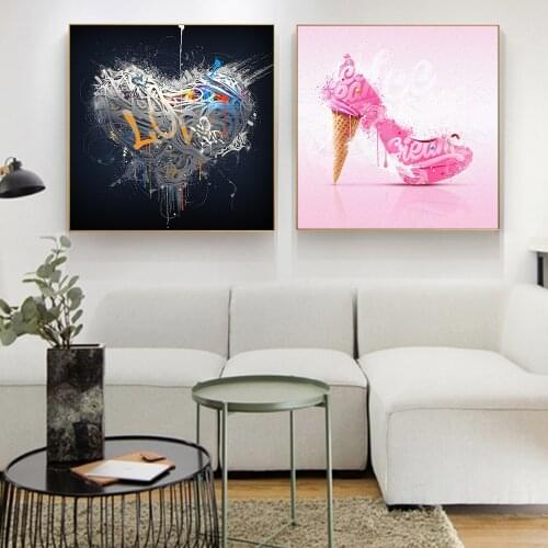 Creativity Color Sexy Woman High Heels and Love Heart Posters Wall Art Print Canvas Painting Living Room Girl Bedroom Decor Gift