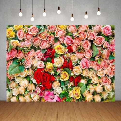Flowers Wall Wedding Birthday Photographic Backgrounds Vinyl Backdrops for Photo Studio Children Baby Portrait Family Photocall