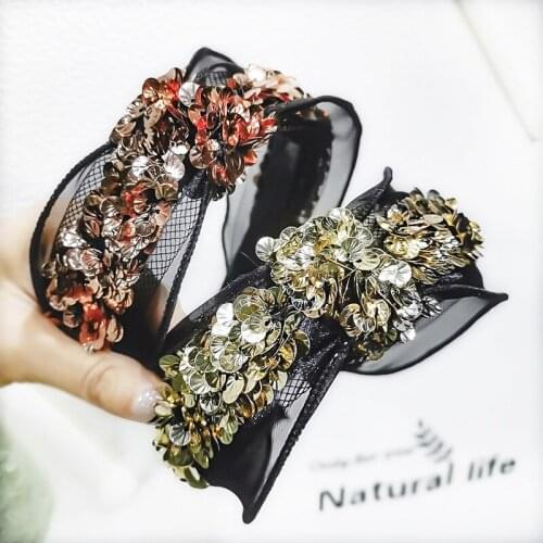 Vintage Sequins Jewel Lace Mesh Bezel Hairbands For Women Girls Clips Hair Accessories Hairband Headband Opaska Do Wlosow